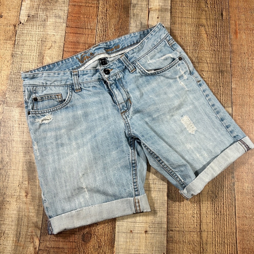 Vans Size 7 Light Wash Jorts Distressed Loose Fit Denim Skater Shorts Y2K